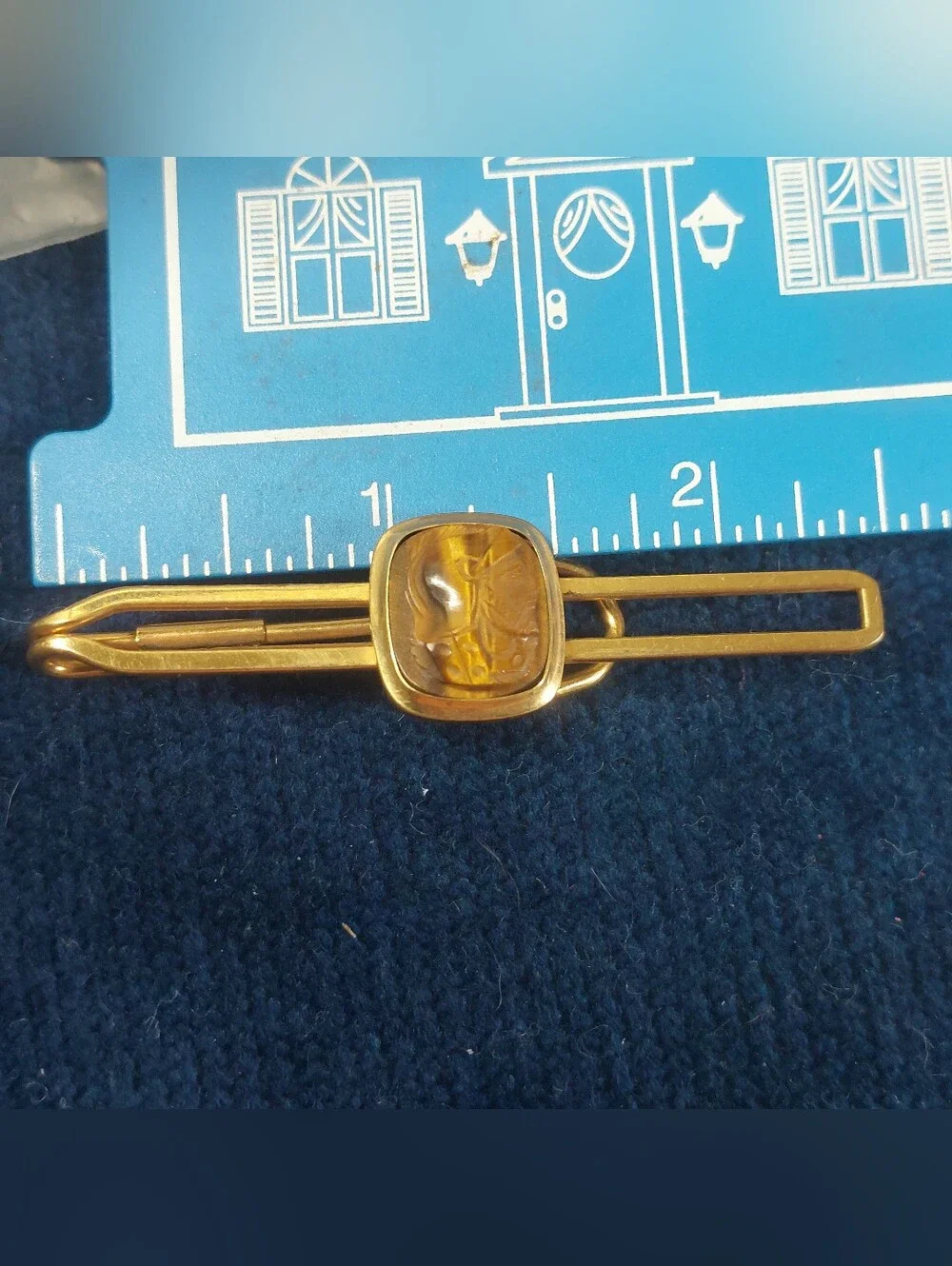 Vintage 3-Pc Mid-Century Tiger Eye Cameo Roman Soldier Cufflinks 12K Gold Filled